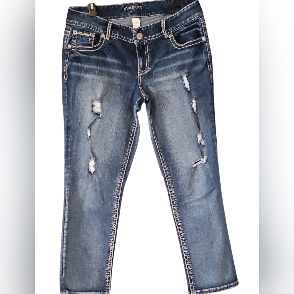 Maurices Women's Cropped Distressed Denim Jeans 14